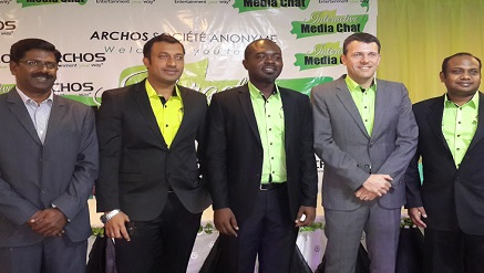 ‎(L-r): Manoj Rajasekhran, head of Sales, Rajesh Sudhakaran, country manager, both from Let Me Distribute, Ademola‎ Olukotun, country manager, Nigeria(Archos), Frederick Balay, managing director, Archos, Ganesh Venugopal,global business development manager, Let Me Distribute, during the launch of Archos in Nigeria on Friday.