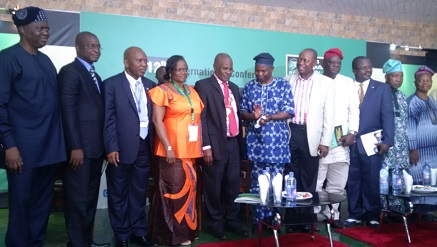Prince Abdul Azeez Oluboyo, deputy governor of Ondo State flanked by Professor David Adewumi, president of NCS, other NCS and Ondo State officials at #NCSAkure2015