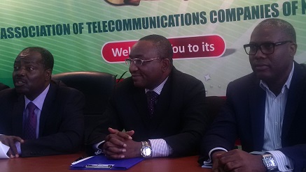 (L-r): Engineer Lanre Ajayi, president; Tony Nwosu, first vice president and Tony Emokpere, coordinator, Telecoms Infrastructure, all members of the Association of Telecommunication Company of Nigeria (ATCON), during a press conference on the forthcoming 21st anniversary held in Lagos during the week.