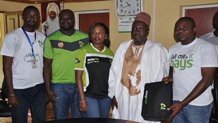 (L-R) Musa Aliyu, president, Student Union Government, Nuhu Bamali Polytechnic; Ufuoma Dogun, manager events, Etisalat Nigeria; Mrs. Omolade Olajide, North Territory manager, Etisalat Nigeria; Prof. Dalhatu Balarabe Yahaya, rector, Nuhu Bamali Polytechnic, Zaria and Michael Nwoseh, specialist, Youth Segment, Etisalat Nigeria when the Etisalat team paid the Rector a courtesy visit regarding Cliqfest campus event in the school recently.