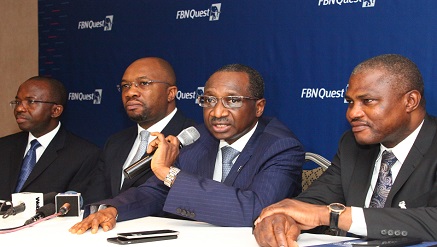(L-r): Taiwo Okeowo, DMD FBN Capital; Kayode Akinkugbe, MD FBN Capital; Bello Maccido, GCEO FBN Holdings Plc and Gboyega Fatoki, Ag MD Kakawa Discount House, during the launch of FBNQUEST in Lagos