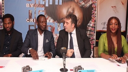 ‎Director, Lagos Photo Festival, Azu Nwagbogu (2nd L) sharing a point with the Chief Marketing Officer, Etisalat Nigeria, Francesco Angelone (2nd R), flanked by Etisalat Nigeria's Director, Brands and Experience, Enitan Denloye (L) and Brand Director, Lagos Photo, Wunika Mukan (R) during the Press Conference to announce the forthcoming 2015 Lagos Photo Festival in Lagos.