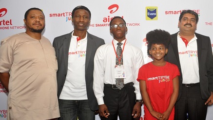 ‎(L-r): Barry Taylor, MD/CEO, MobiTutor; Segun Aderinokun, head, Youth Segment, Airtel Nigeria; Oluwakorede Akande, Airtel Smart Trybe Junior Ambassador; Amarachi Uyanne, Winner, Airtel Nigeria\'s Got Talent; and Dinesh Balsingh, vice president, segment and usage retention, Airtel Nigeria, at the launch of Airtel Smart Trybe Junior on Tuesday in Lagos‎
