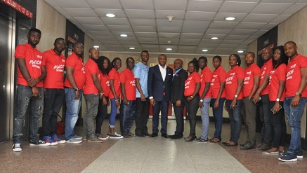 Head, Marketing and Brand Communication, UBA Plc, Mr. Ikemefuna Mordi; Directorate Head, Public Sector Group, Mr. Oliver Alawuba; Head, Strategy and Products, Mr. Idukpaye Iyke and winners of the UBA Remittance AWOOF Promo, before departure to Dubai, at a ceremony held  in Lagos during the weekend