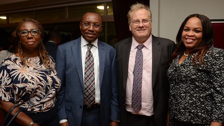 Dr. Adeshina Fagbenro-Bryon, Director, United Kingdom Department for International Development (DFID) presenting the Best ICT Company in CSR to Mr. Phillip Obioha, the Chief Operating Officer, CWG Plc, at the 2015 Annual CSR Summit and awards ceremony held in Lagos