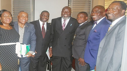 ‎(L-r): Mrs. Veronica Ola Owolabi, deputy president Nigeria Computer Society (NCS);  Chijioke Eke, chairman, Sidmach Technologies Nig. Ltd., Peter Arogundade, managing director, Sidmach Technologies Nig. Ltd., Adebayo Shittu,  minister of Communications; Prof. Adesola Aderounmu, president, Nigeria Computer Society (NCS), Hassan Alao, executive director, Sidmach Technologies Nig. Ltd. and Lanre Ajayi, ATCON President during the Minister’s visit to Sidmach's head office, recently
