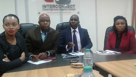 (L-r): Miss Uche Agbamuche manager, Legal/Regulatory; Jude Chukwuma, chief technical officer; Oladele Ayanbadejo, managing director and Miss Ada Mba, technical engineer, Number Porting operations, all staff of the Interconnect Clearinghouse Nigeria Limited, during a press briefing on MNP third anniversary, held at the Corporate office in Lagos on Thursday.