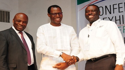 (L-r): Engr. Fidelis Onah, representative of EVC, NCC; Engr. Gbenga Adebayo, chairman ALTON and Boye Oyerinde, BICSI Nigeria Country Chair at the recently held 2016 BICSI Nigeria Conference & Exhibition in Lagos, recently.