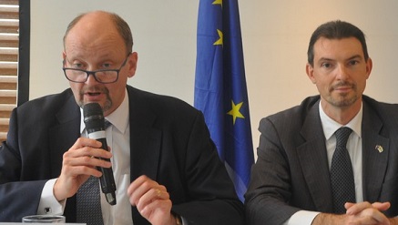 (L-r): H. E Michel Arrion, ambassador, Head of Delegation of the EU to Nigeria and Ecowas; Filippo Amato, head of Trade and Economic Section, EU Delegate to Nigeria and Ecowas at the pre-event press conference of the 5TH EU-Nigeria Business Forum recently in Lagos.