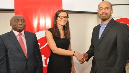 (L-r): Gbemiga Owolabi, human resources director, Airtel Nigeria; Harriet Blest, country manager, Human Network International, and Nitin Anand, vice president, Digital, Data & VAS, Airtel Nigeria, at the launch of Airtel 321 Service at the Airtel Headquarters, Banana Island on Thursday.