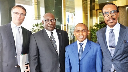 (L-r): John O'Keffe, vice-chairman and president, Diageo Africa; Babatunde Savage, chairman; Peter Ndegwa, managing director/CEO, and Bismark Rewane, non executive director, all of Guinness Nigeria Plc at the Extra Ordinary General Meeting of the company which held at the Oriental Hotel, Lagos state this afternoon.