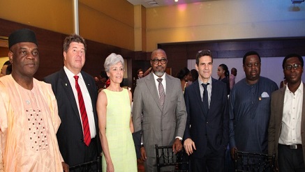 (L-r): Sunny Echono, permanent secretary: Ministry of Communications Technology; Rodney Benn, Regional VP Africa: Eutelsat; Claudie Haigneré, former Astronaut now special advisor to the Director General of the European Space Agency (ESA); John Ugbe, Managing Director: MultiChoice Nigeria; Mr. Olufemi Odubiyi, Hon. Commissioner Lagos State: Ministry of Science & Technology & Mr. Laurent Grimaldi, CEO: Konnect Africa
