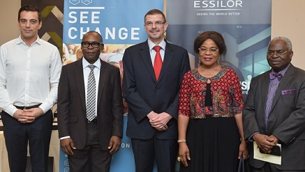 L-R: Managing Director, Essilor, East Africa Region, Mr Tamas Toth, General Manager, Essilor Nigeria, Mr Yinka Elujoba, French Consul General, Laurent Polonceaur,  Registra/CEO, Optometrist and Dispensing Opticians Registration Board of Nigeria, Prof. Ebele Uzodike and CEO, Eye Foundation Hospital Group, Dr Kunle Hassan at the launch of Essilor Optical Supply Nigeria (EOSN) in Lagos.