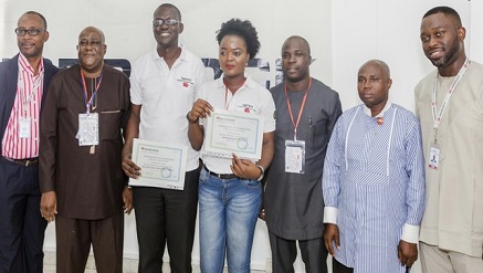 (L-r): Emeka Anazia, human capacity development manager, Nigerdock; Imo Kalu Imo, Nigerian Content Manager, Samsung; Adebisi Ibirogba and Pauline Ogar, both Professional Trainees of Nigerdock Training & Development Academy; Engr. Iwhiwhu Maurice, Capacity Building Manager, Nigerian Content Development and Monitoring Board (NCDMB) and Ifeanyi Chime Nigerian Content Manager, Nigerdock during the Professional Trainees Graduation Ceremony at Nigerdock Training and Development Academy, held recently in Lagos.