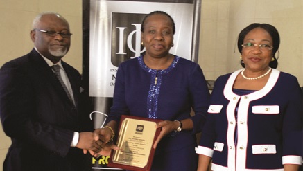 (L-r): Samuel Yemi Akeju, president/chairman of Council, IoD Nigeria; Ms. Funke Opeke, CEO of MainOne and Ms. Bennedikter Molokwu, chairman, IoD Fellows Committee, at the 2017 Institute of Director Fellow Luncheon which held recently.