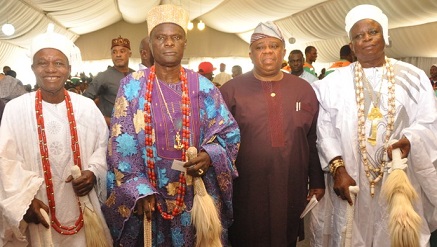 (L-r): Oba Musat Atiku, Orimedu of Onimedu; Oba Rafiu Bamidele Salami, Onibeju of Ibeju-Lekki Kingdom; Hon. Commissioner for Environment, Dr. Adejare Babatunde Samuel and Oba Tajudeen Elemoro, Onitedo of Itedo, Oke-Odo, Iwerekun land during the Stakeholders forum organized for LGs/LCDAs in Epe Division, held on Tuesday in Lagos.