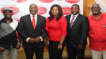 (L-r): Mong Kalu, Ace Comedian; Wole Abu, Vice President, Indirect Sales, Airtel Nigeria; Pat Olutayo, Senior Manager, Acquisitions, Airtel Nigeria; Oladokun Oye, Vice President, Direct Sales, Airtel Nigeria, and Kunle Bamtefa, Veteran Actor, at the launch of Airtel Smart Connect 4.0 held in Lagos on Thursday.