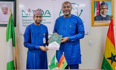 Kashifu Inuwa, DG, NITDA, and Richard Okyere Fuso, DG, NITA, Ghana, during the working visit to NITDA yesterday