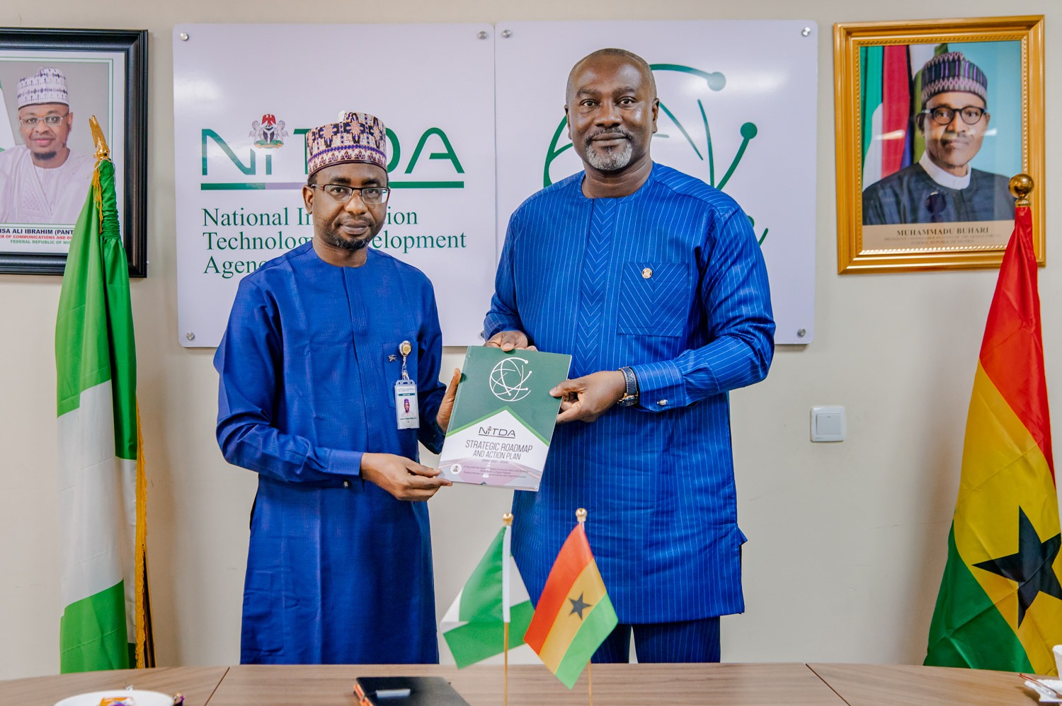 Kashifu Inuwa, DG, NITDA, and Richard Okyere Fuso, DG, NITA, Ghana, during the working visit to NITDA yesterday